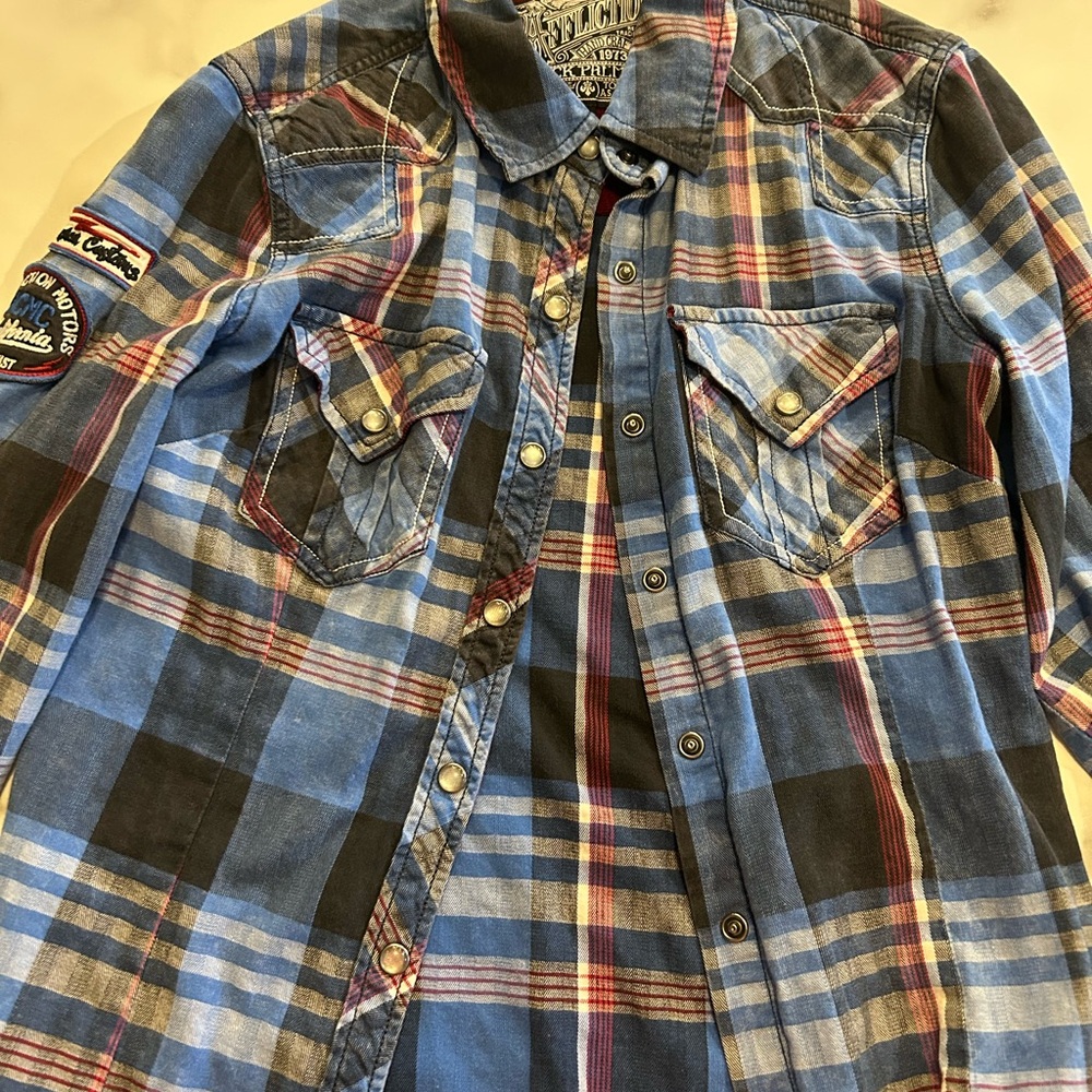Affliction Maroon Lined Plaid Shirt